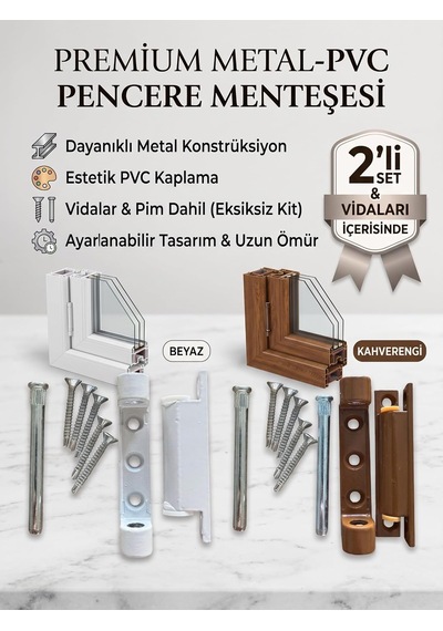 Premium Metal Pvc Pencere Menteşesi, Beyaz Ve Kahverengi, 2'li Set, Vidalar Dahil Kahverengi