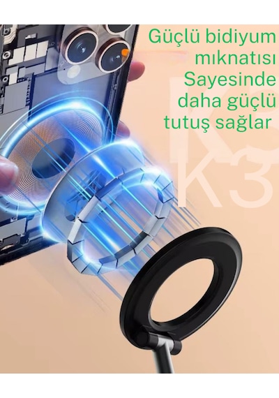 Magsafe Mini Selfie Lambası Aynalı Led Telefon Işığı Manyetik Şarjlı Vlog Tiktok Youtube Makyaj Çekim Işığı Siyah