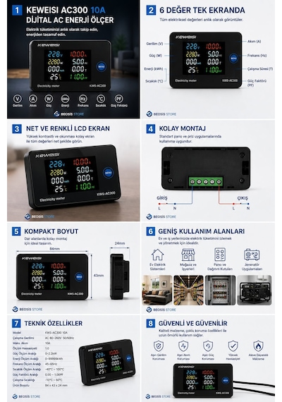 Kws-ac300 10a Dijital Ac Enerji Analizörü Renkli Lcd, Voltmetre