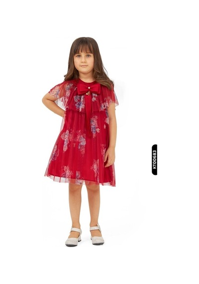 Xo Kids Melek Kollu Fırfırlı Bohçalı Ajurlu Kız Çocuk Elbise 1-5 Yaş 6601 Kırmızı