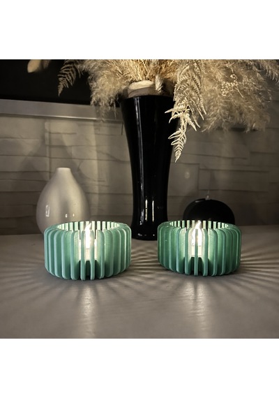 3d Baskı Modern Çizgili Mumluk - Tealight Mumluk 1 Adet -mint Diğer