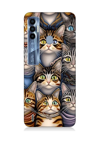 Tecno Spark 7 Pro Uyumlu Silikon Kılıf Sevimli Kediler