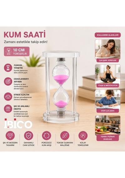 İbico İ12-256 Fys-003 Küçük Boy Cam Kum Saati - Cam Standlı, 6 Cm Çap, 10 Cm Yükseklik Diğer