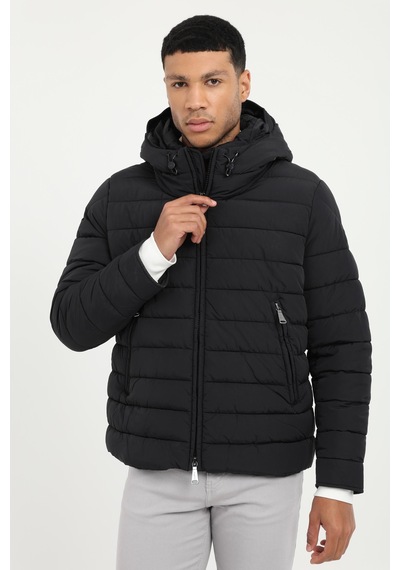 Dufy Erkek Slim Fit Kapüşonlu Siyah Mont-25295