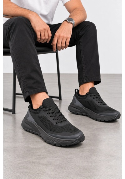 Ht Hotin Cipher Erkek Bağcıklı Günlük Sneaker Spor Ayakkabı - Siyah