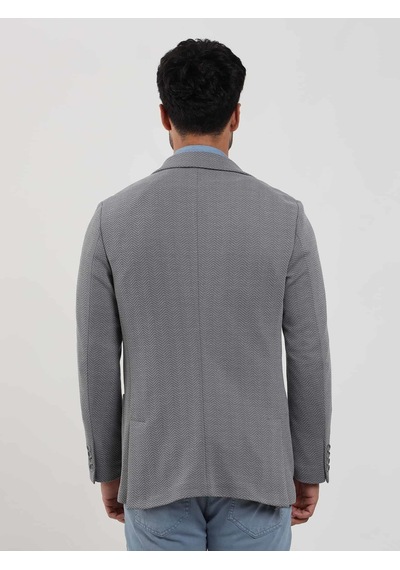 Dufy Gri Erkek Slim Fit Balıksırtı Desenli Mono Yaka Ceket - 104447-gri Gri