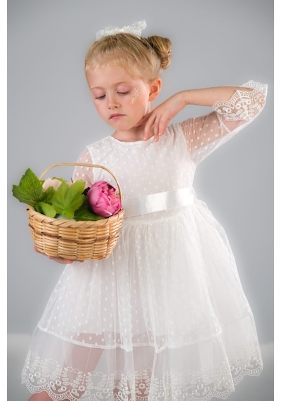 Mnk Baby & Kids Dream Luxury Dantel Kız Çocuk Elbise Mnk0327 Beyaz