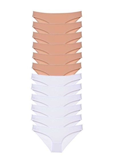 12 Adet Süper Eko Set Likralı Kadın Slip Külot Ten Beyaz Standart