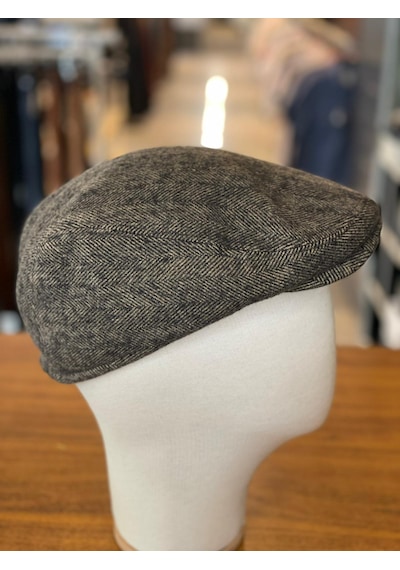 Hamze İngiliz London Model Balıksırtı Desen Kaşe Kumaş Kasket Şapka Kahverengi