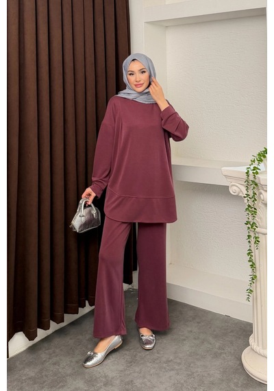 Mihran Butik Kalina Model İthal Pike Kumaş Cep Detaylı Kadın Takım Bordo