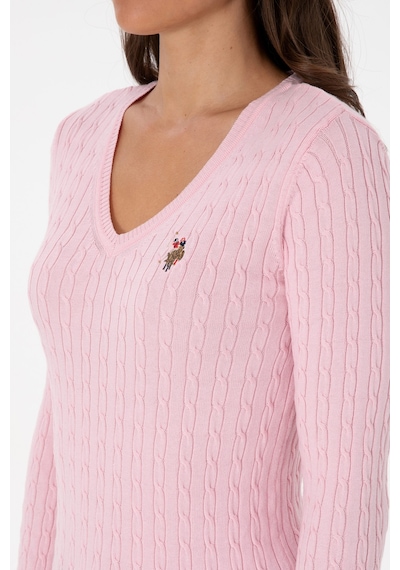 U.S. Polo Assn. Kadın Açık Pembe V Yaka Basic Kazak 50307700-VR078 U.S. Polo Assn. Kadın Açık Pembe V Yaka Basic Kazak 50307700-VR078