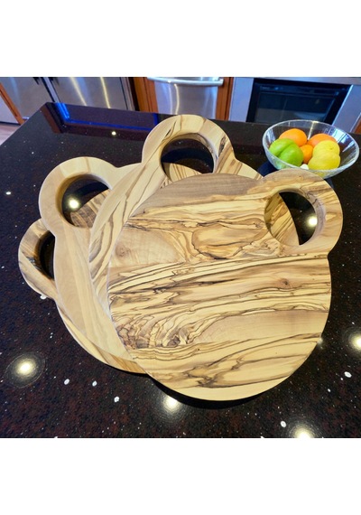 F&s Woodart Zeytin Ağacı Kesme Tahtası, Doğal Ahşap, 27 Cm Çap, El Yapımı, Gıda Sertifikalı, Peynir, Şarküteri Sunum Tahtası Bej