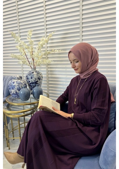 Rabia Şamlı Çiğdem Triko Elbise Mürdüm Normal