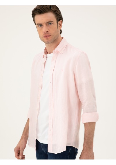 Cacharel Pembe Regular Fit %100 Keten Gömlek