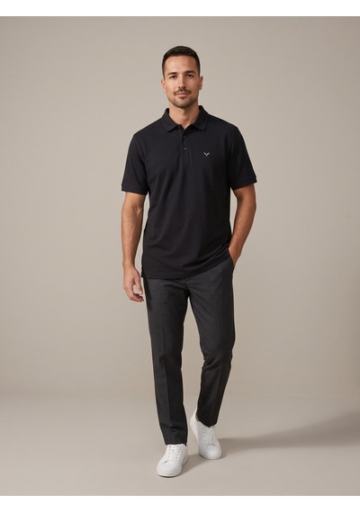 Maccali Erkek Siyah Yazlık Basic Polo Yaka Tişört