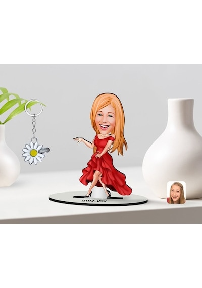 Kişiye Özel Kadın Manken Karikatürlü 3D Ahşap Biblo Ve Isimli Sil