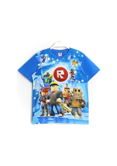 3D Roblox Oyun Baskılı Kısa Kollu T-Shirt Mavi