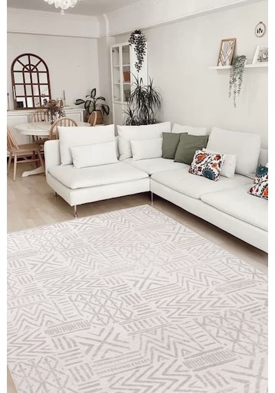 Kilimista Milano Ml201 Krem Leke Tutmaz Antialerjik Yıkanılabilir Dokuma Dekoratif Halı Kilim