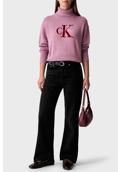 Calvin Klein Logolu % 100 Pamuk Balıkçı Yaka Kazak Lv047h329gvcb Kadın Kazak Lv047h329g Vcb Pembe