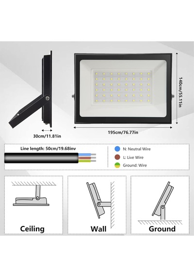 50 W Led Dış Mekan Spotu, 6000 K Dış Mekan Led Spot Işığı, Soğuk Beyaz Led Spot Işığı, 5000 Lm Süper Par Diğer