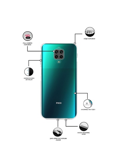 Xiaomi Redmi Note 9s Tıpalı Kamera Korumalı Şeffaf Premier Kılıf