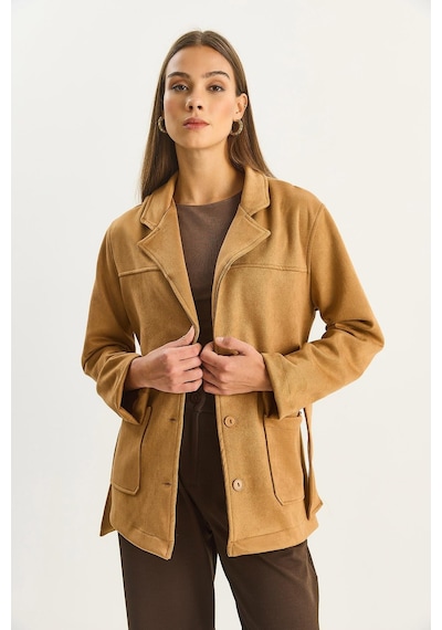 Shade Kadın Cep Detaylı Kuşaklı Süet Ceket 60283669 - Camel