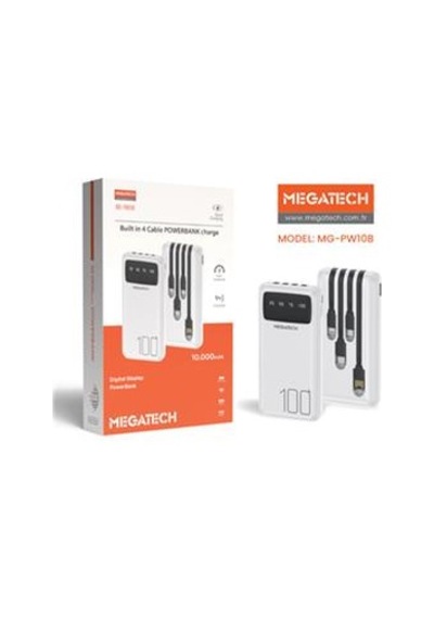 Megatech Mg-pw10b 10.000 Mah Beyaz Powerbank Digital Gösterge