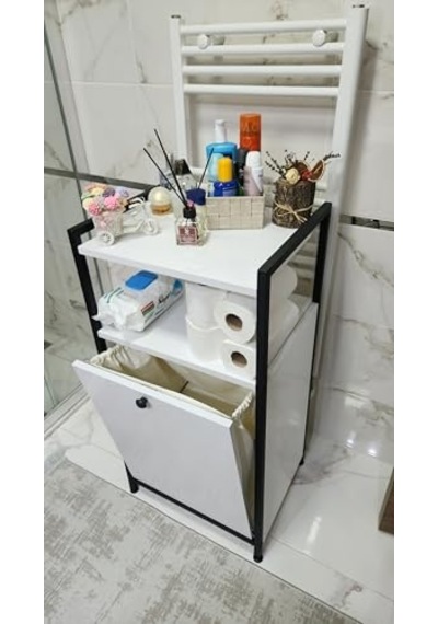 Kirli Çamaşır Sepeti Organizeri Yıkanabilir Kumaş Raflı, Mobilya, 100 50 40 Cm / 90 L Beyaz Açık Bej
