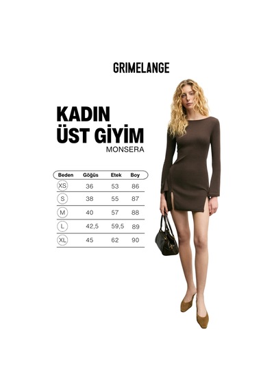 Grımelange Monsera Kadın Yumuşak Ve Esnek Kumaşlı Bele Oturan Yırtmaçlı Mini Kahverengi Elbise Kahverengi