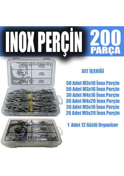 200 Parça Inox Pop Perçin Seti