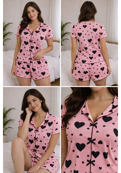 Kadın 01658 Kaşkorse Şortlu Pijama Takımı Pembe