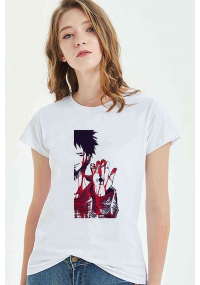 Anime One Piece Whitebeard Baskılı Beyaz Kadın Tshirt
