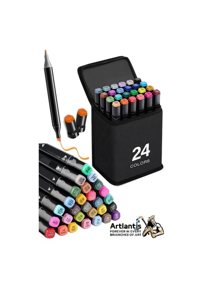 Eskiz Defteri A4 50 Yaprak 100 Gr 1 Adet 24 Renk Çift Taraflı Marker Kalem 24 Adet Touch Çift Uçlu