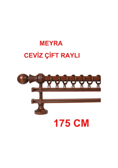 Meyra Demonte Başlıklı Ahşap Rustik Perde Askısı - Çift Raylı -ceviz 175 Cm Ceviz