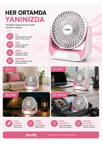 Breeze Mg-5146f Şarjlı Mini Masa Vantilatörü Led Işıklı 3 Kademeli Usb Type-c