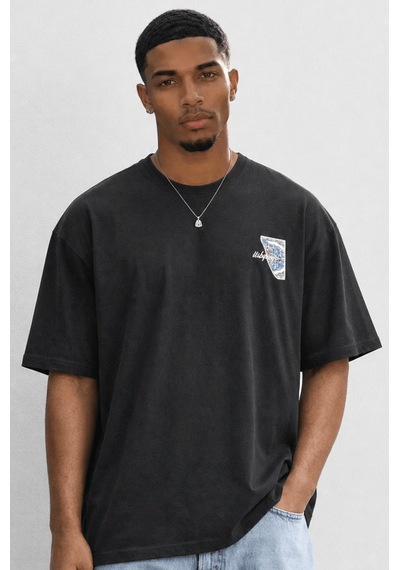 Respire Erkek Itsbyzey Nakış Detaylı Oversize T-shirt Siyah