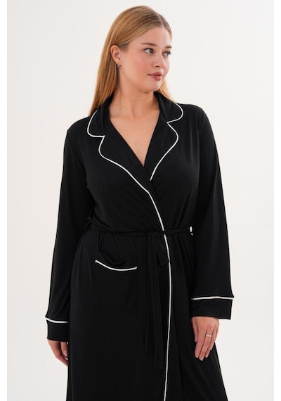 Mecit Pijama Mecit 6309 Siyah Kadın Uzun Sabahlık