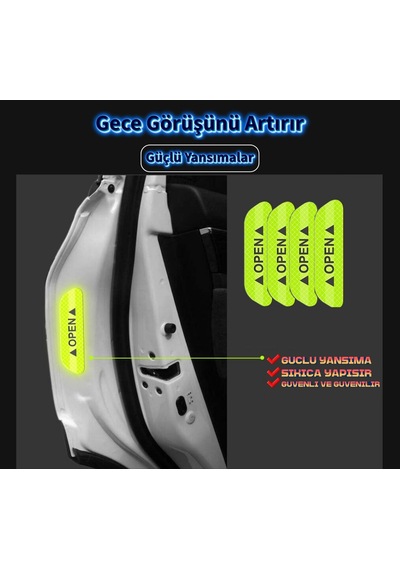 4 Adet Reflektörlü Araç Kapı Açma Uyarıcı Etiket Seti Fosforlu Kapı Kenar Koruyucu Uyarı Sticker
