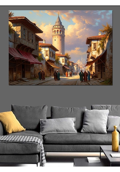 Tarihi İstanbul Sokağı Ve Galata Dekoratif Kanvas - Mdf Ahşap Tablo