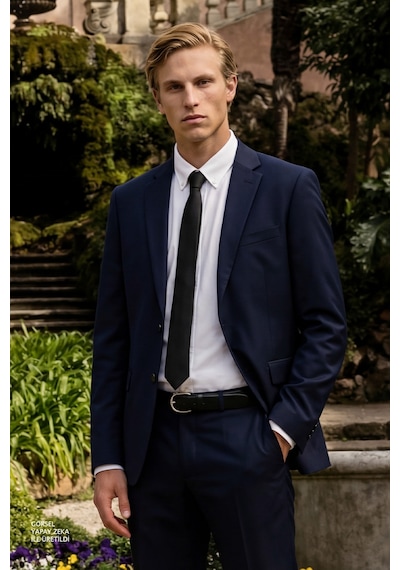 AC&Co / Altınyıldız Classics Erkek Slim Fit Dar Kesim Mono Yaka Takım Elbise Lacivert