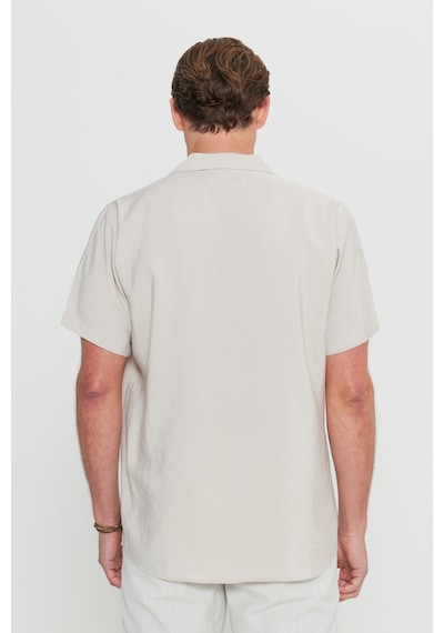 AC&Co / Altınyıldız Classics  Erkek Bej Yumuşak Dokulu Comfort Fit Rahat Kesim Hawai Yaka Gömlek Bej