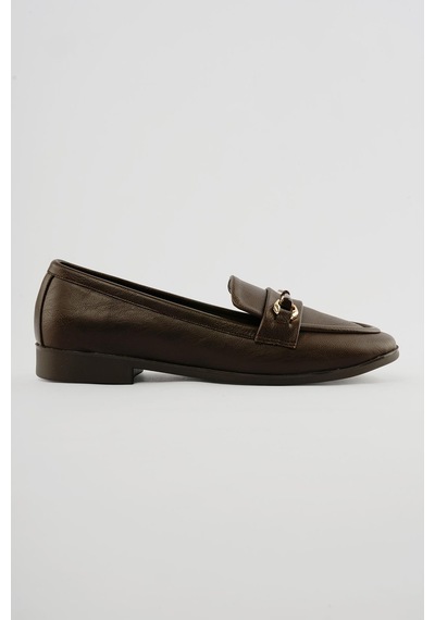 Kadın Loafer Gold Tokalı Günlük Ayakkabı Elio Kahverengi Kahverengi