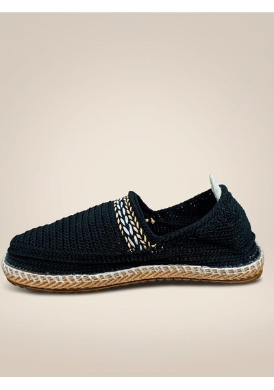 Orifkozmo %100 El Yapımı El Örgüsü Erkek Espadril & Hafif Casual Yazlık Ayakkabı Siyah