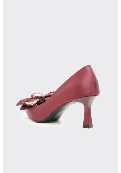 Derinet Toka Aksesuarlı Kadın Stiletto Bordo Saten Bordo Saten