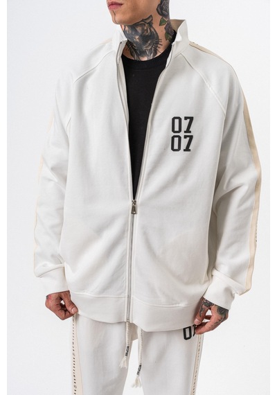 Respire Erkek 7 Şerit Detaylı Dik Yaka Doubleface Zip Oversize Sweatshirt Ekru