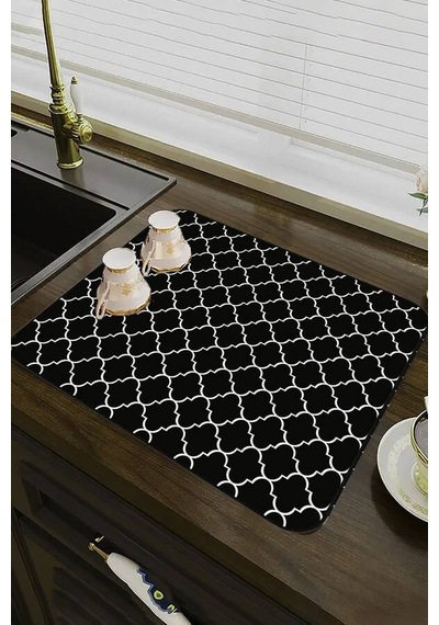 Siyah Fas Desen Microfiber Bulaşık Kurutma Matı Mm002n11