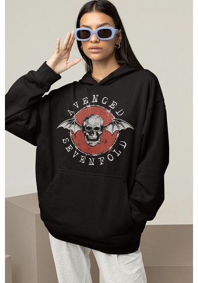 Sevbano Avenged Sevenfold Baskılı Unisex Oversize Rock Metal Hoodie Siyah