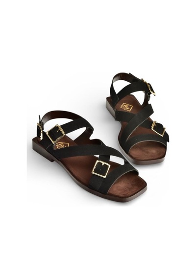 Fox Shoes Y458702602 Siyah Süet Toka Detaylı Kadın Sandalet Siyah