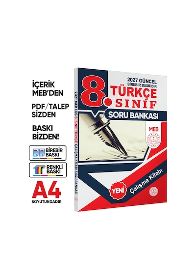 2027 8.Sınıf LGS MEB 3lü SET( Matematik-Fen-Türkçe) Soru Bankası Seti Renkli Baskı A4 BASKI ÜCRETİ