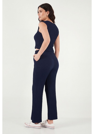 Lela Regular Fit V Yaka Yelek-pantolon Gofre Takım Bayan Takım 5866484 Lacivert